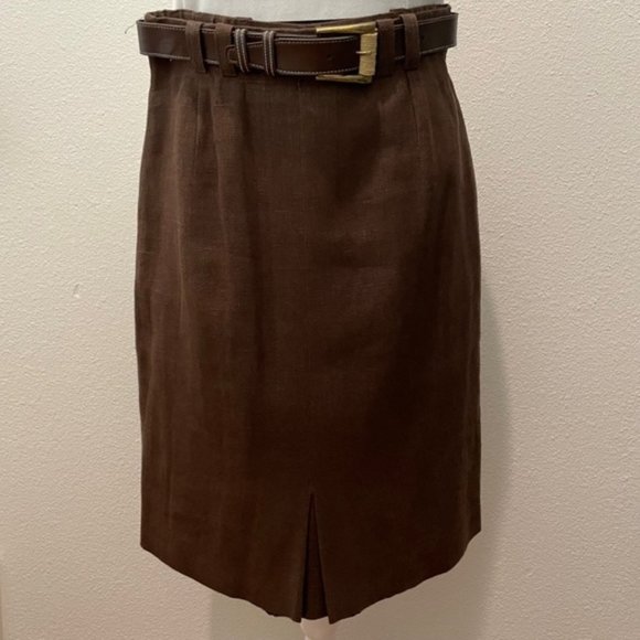 Vintage 90’s Brown Linen Skirt with Self Belt - Picture 1 of 7